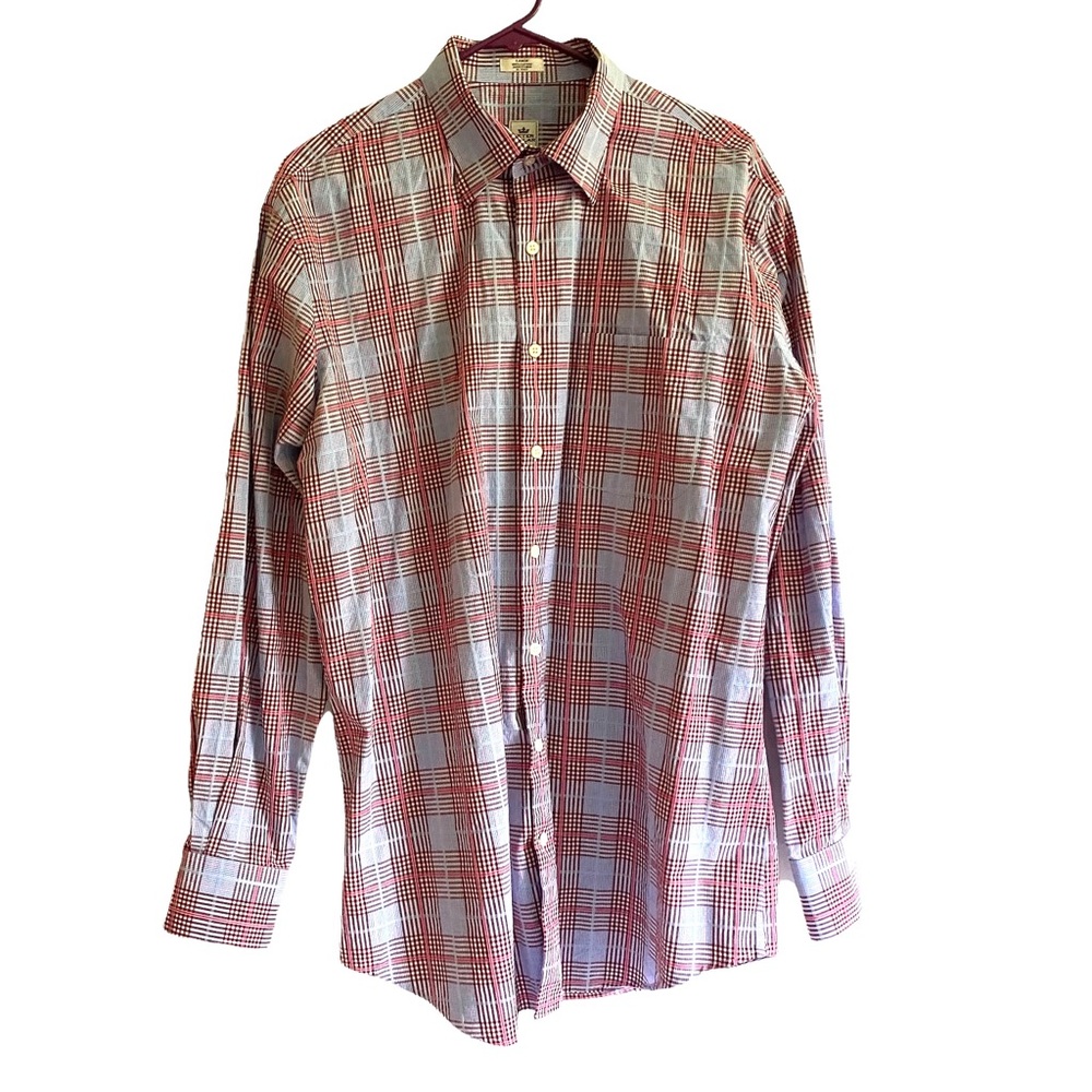 Peter Millar Crown Blue & Red Plaid All Cotton Button Front L Button Down Collar
